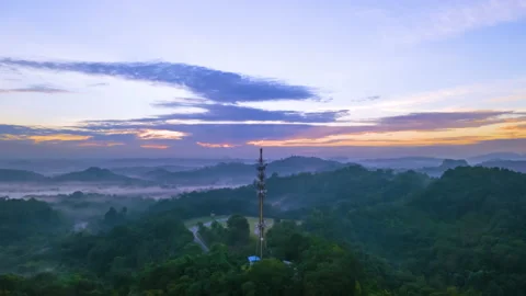 5G Communication tower during morning sunrise Stock Footage 147230945