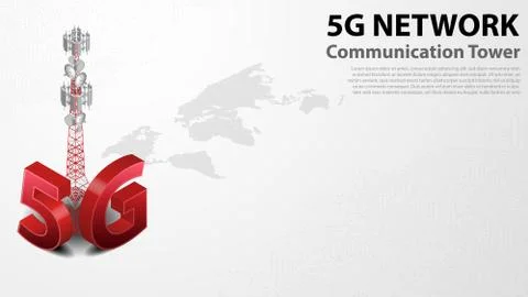 5g Communication Tower Wireless Hi-speed Internet with Data center background 스톡 일러스트