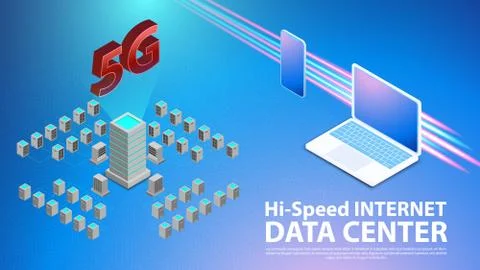 5g Communication Wireless Hispeed Internet with Data center background Stock Illustration