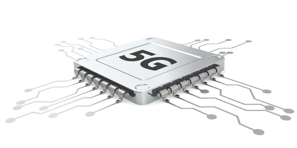 5G computer microchip isolated with white background Stock Illustration
