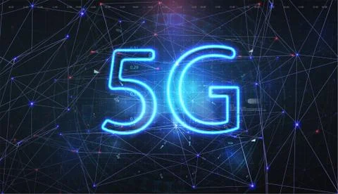 5G data flow high speed internet web telecommunication. Abstract global with  Stock Illustration