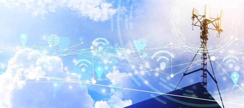 5G data synchronization is a new technology in communication.,The future of c Stock Photos