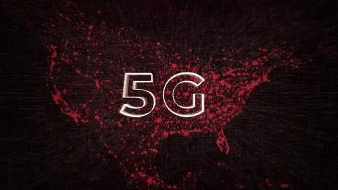 5G Digital Mobile Network Technology Typography on Red American Map Stock Illustration