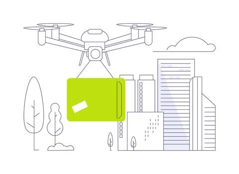 5G drones abstract concept vector illustration. Illustrazione stock