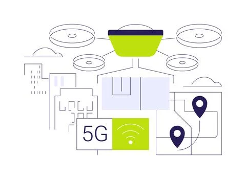 5G drones isolated cartoon vector illustrations. Ilustración de archivo