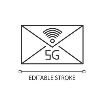 5G envelope pixel perfect linear icon. Email exchange. Fast messaging. Commun Ilustração Stock