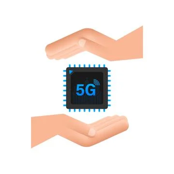 5G eSIM Embedded SIM card with hands icon symbol concept. new chip mobile Illustrazione stock