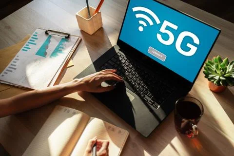 5g Fast mobile internet connection, Ne generation communication and modern 스톡 사진