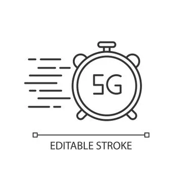 5G fast speed connection pixel perfect linear icon. High performance. Quick d Stock Illustration