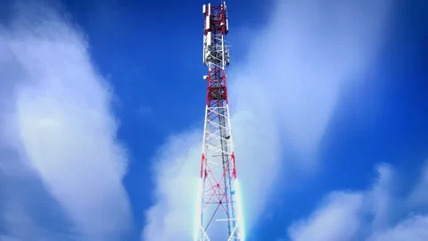 5G Fifth generation of telecom tower and radio signal animation. 3D render Stock Footage 281931214