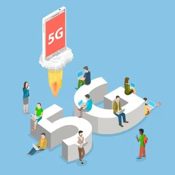 5g flat isometric vector concept. Stock Illustration