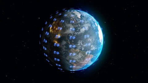 5G global network banner rotating around a 3d world Stock Footage 121425275