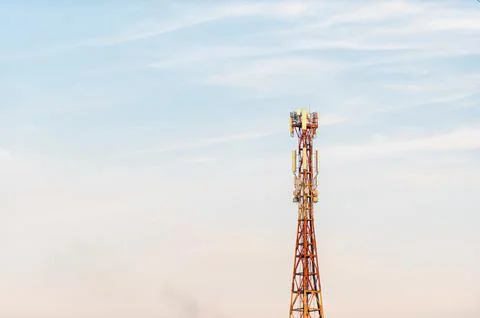 5G global network technology communication antenna tower for wireless high .. Stock Photos