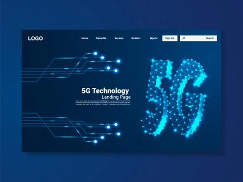 5G Global network technology landing page, interface, vector Stock Illustration