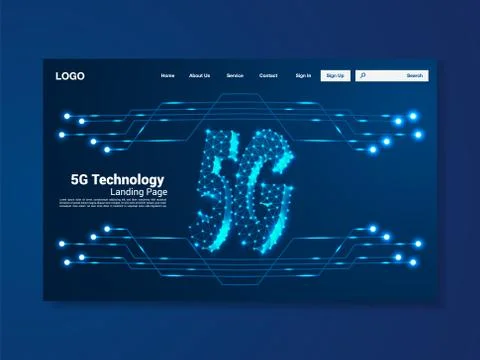 5G Global network technology landing page, interface, vector Stock Illustration