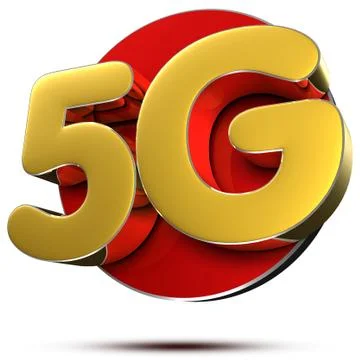 5G Gold 3D rendering on white background.(with Clipping Path). Stock Illustration