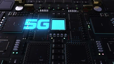 5g header. next generation chip and processor animation. big power technologi Stock Footage 206996942