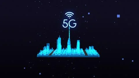 5G High speed internet network communication technology. Smart city digital.. Stock Photos