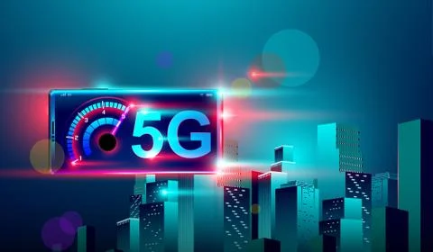 5G high speed network communication internet on flying realistic 3d isometric Stock Illustration