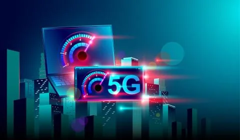5G high speed network communication internet on flying realistic 3d isometric Stock Illustration