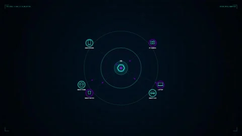 5G HUD IoT smart device network animation, futuristic cyber UI radar 库存影片 343839987