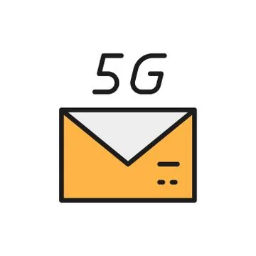 5G internet email, fast message flat color line icon. Stock Illustration