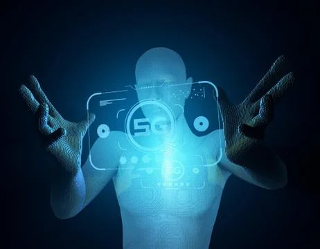 5G Internet, high-speed data transmission and storage, artificial intelligence Illustrazione stock