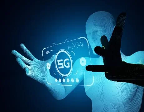5G Internet, high-speed data transmission and storage, artificial intelligence Illustrazione stock