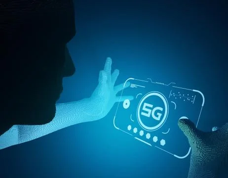 5G Internet, high-speed data transmission and storage, artificial intelligence Illustrazione stock