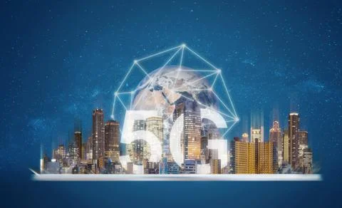 5G internet networking technology. Element of this image are furnished by NASA Stock Photos