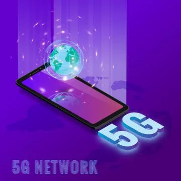 5G internet new mobile wireless technology wifi connection. Isometric smartphone Stock Illustration