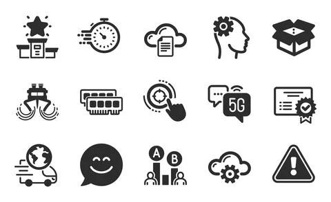 5g internet, Ram and Ab testing icons set. Certificate, File storage and Winner Illustrazione stock