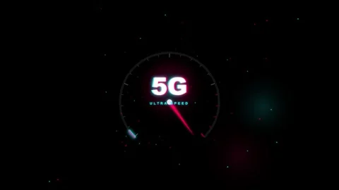 5G internet speed test speedometer animation, glowing neon 5g ultra speed 库存影片 343839989