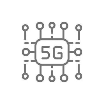 5G internet technology, wireless chip line icon. Stock Illustration