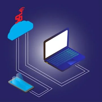 5g internet wireless new technology connect laotop and smartphone Stock Illustration