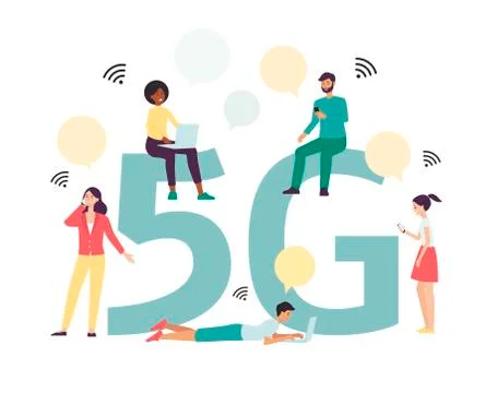 5g letters and people using wireless technology flat vector illustration Stock Illustration