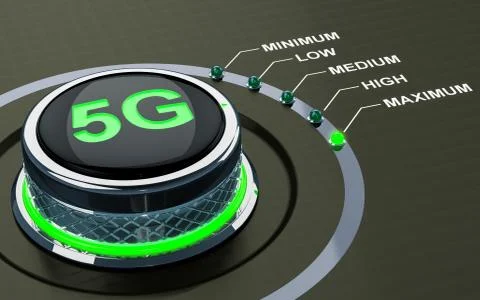 5G level concept, knob. 3D rendering Illustrazione stock