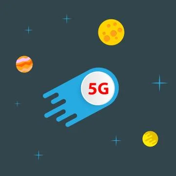 5G meteorite flies in outer space among the planets. Stock Illustration