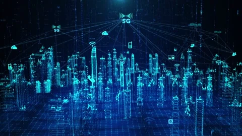 5g mobile communication internet Internet of things information holographic  Stock-Footage 147420978