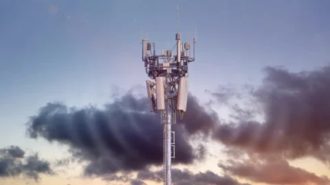 5G Mobile Communications Tower with Waves Emanating from the Transmitter Stock Footage 340120295