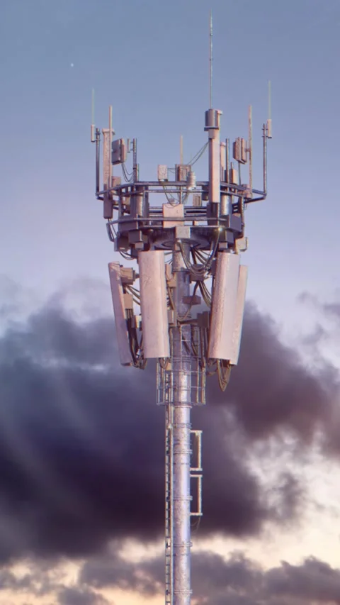 5G Mobile Communications Tower with Waves Emanating from the Transmitter Stock Footage 340564349