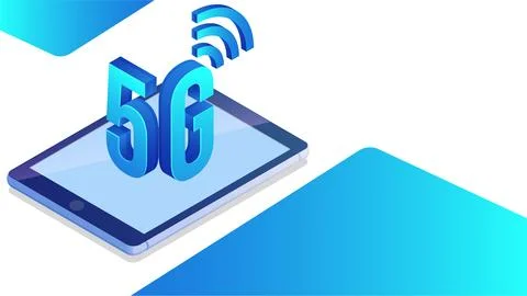 5G mobile internet network service concept, 3d lettering of 5G on smartphon.. Illustrazione stock