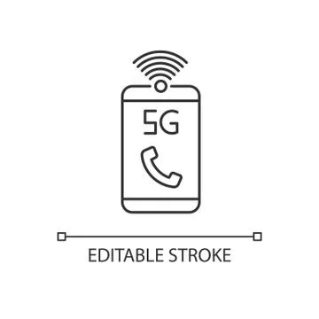 5G mobile network pixel perfect linear icon. Improved standard for phone call Illustrazione stock
