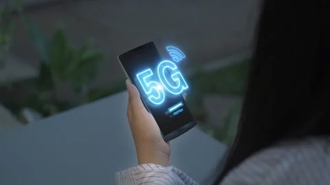 5G mobile network on smartphone.Wireless network Stock Footage