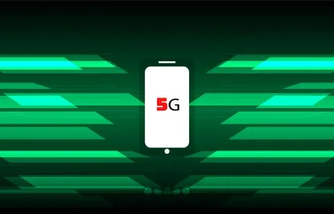 5G mobile phone Vector with green background. Stock Illustration