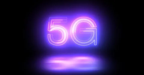 5G neon background text moving animation on black background, concept of gl.. Stock Illustration