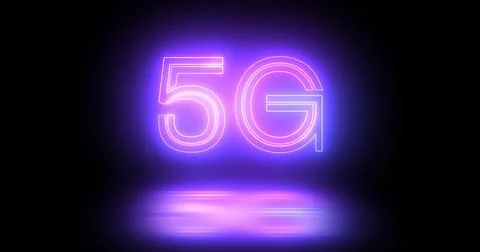 5G neon background text moving animation on black background, concept of gl.. Illustrazione stock