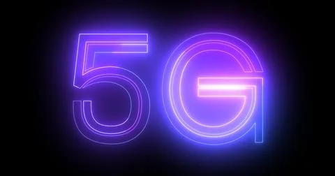 5G neon background text moving animation on black background, concept of gl.. Illustrazione stock
