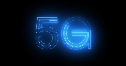 5G neon background text moving animation on black background, concept of gl.. Illustrazione stock