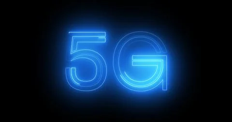 5G neon background text moving animation on black background, concept of gl.. Stock Illustration